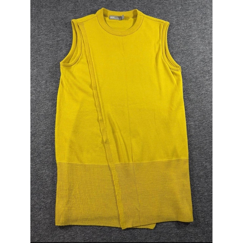 ASOS Womens Sleeveless Knit Tunic Sweater Mustard Yellow Asymmetrical Hem Size 8
